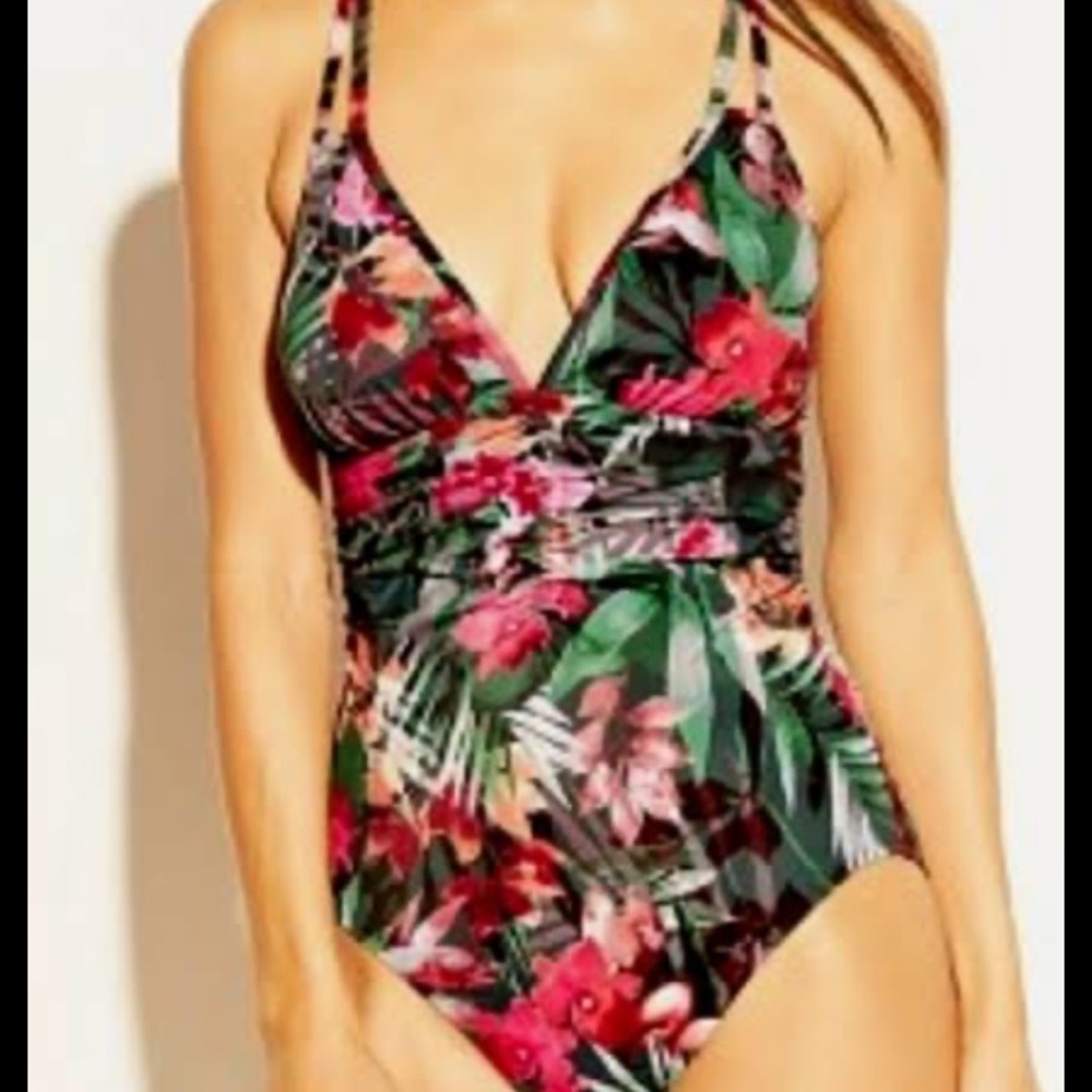 One Piece Farm Rio Swimsuit Bathing Suit Floral V Neck Hawaiian Tropical Small